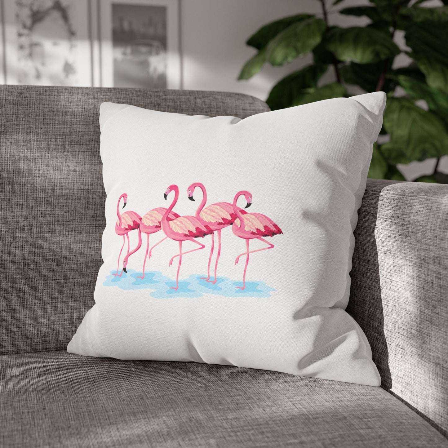 FLAMINGO COMIC PRINT • Deko Kissenbezug mit Reißverschluss Quadratisch Weiß