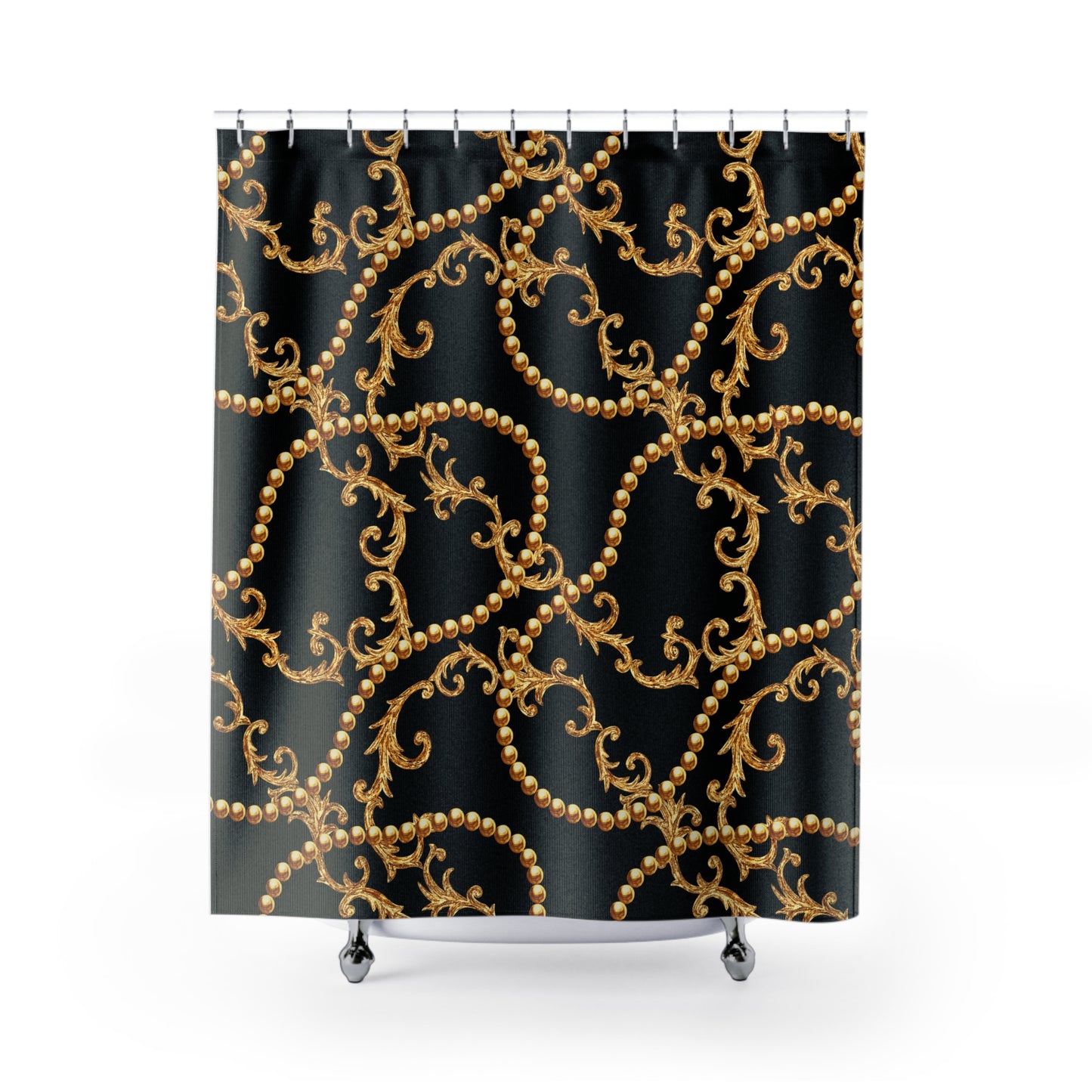 LUXUS GOLDSCHMUCK BAROCK • Hochwertiger, Schöner Duschvorhang 180x200 cm SCHWARZ