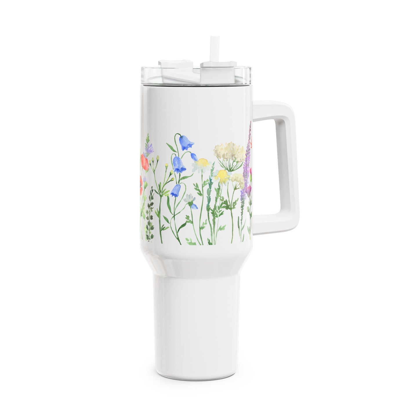 BLUMEN HANDGEMALTES DESIGN • Tumbler mit Henkel & Strohhalm • XXL Reisebecher 1,2L