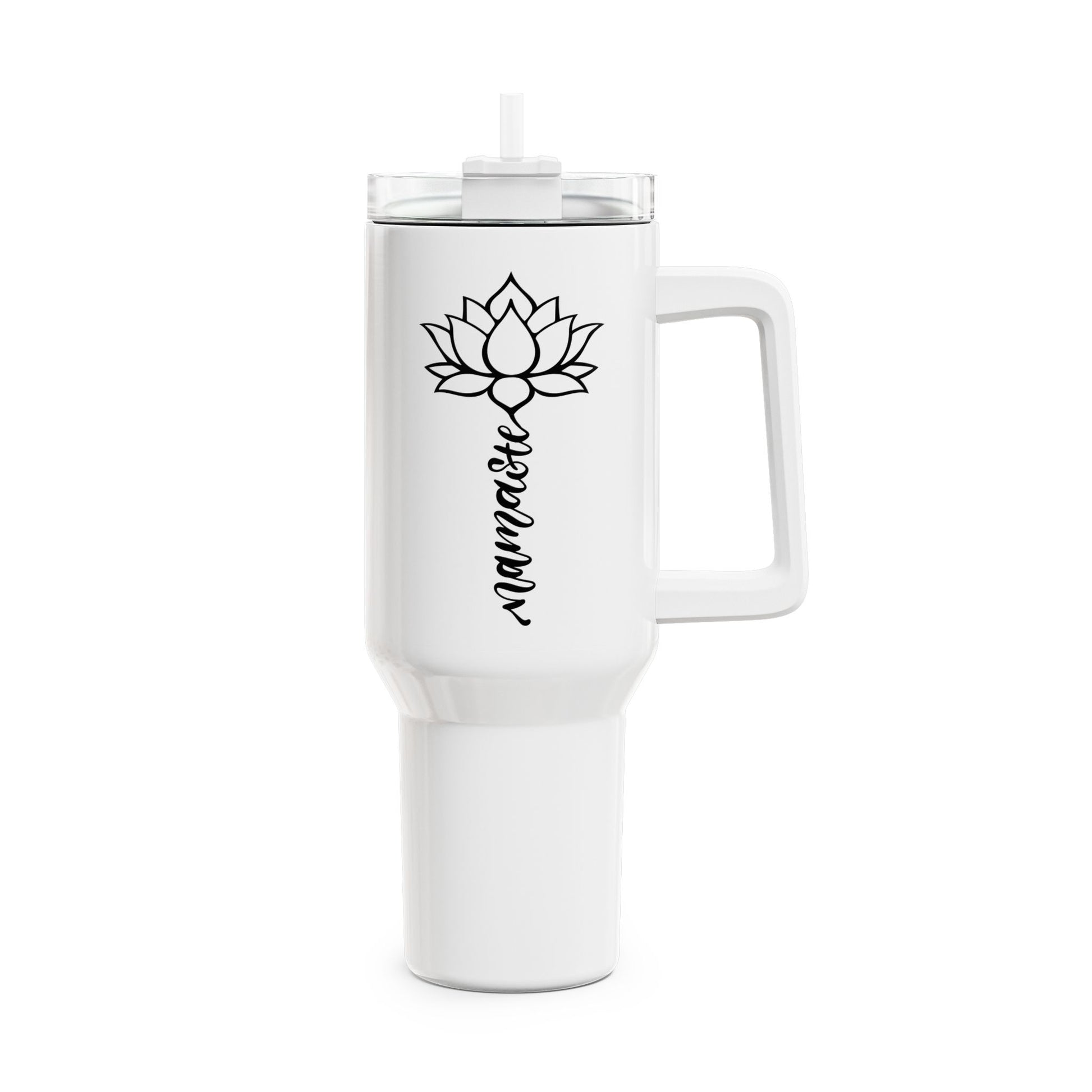NAMASTE SPRUCH LOTUSBLUME PFLANZENBLÜTE • Tumbler mit Henkel & Strohhalm • XXL Reisebecher 1,2L - YOGA SANTA