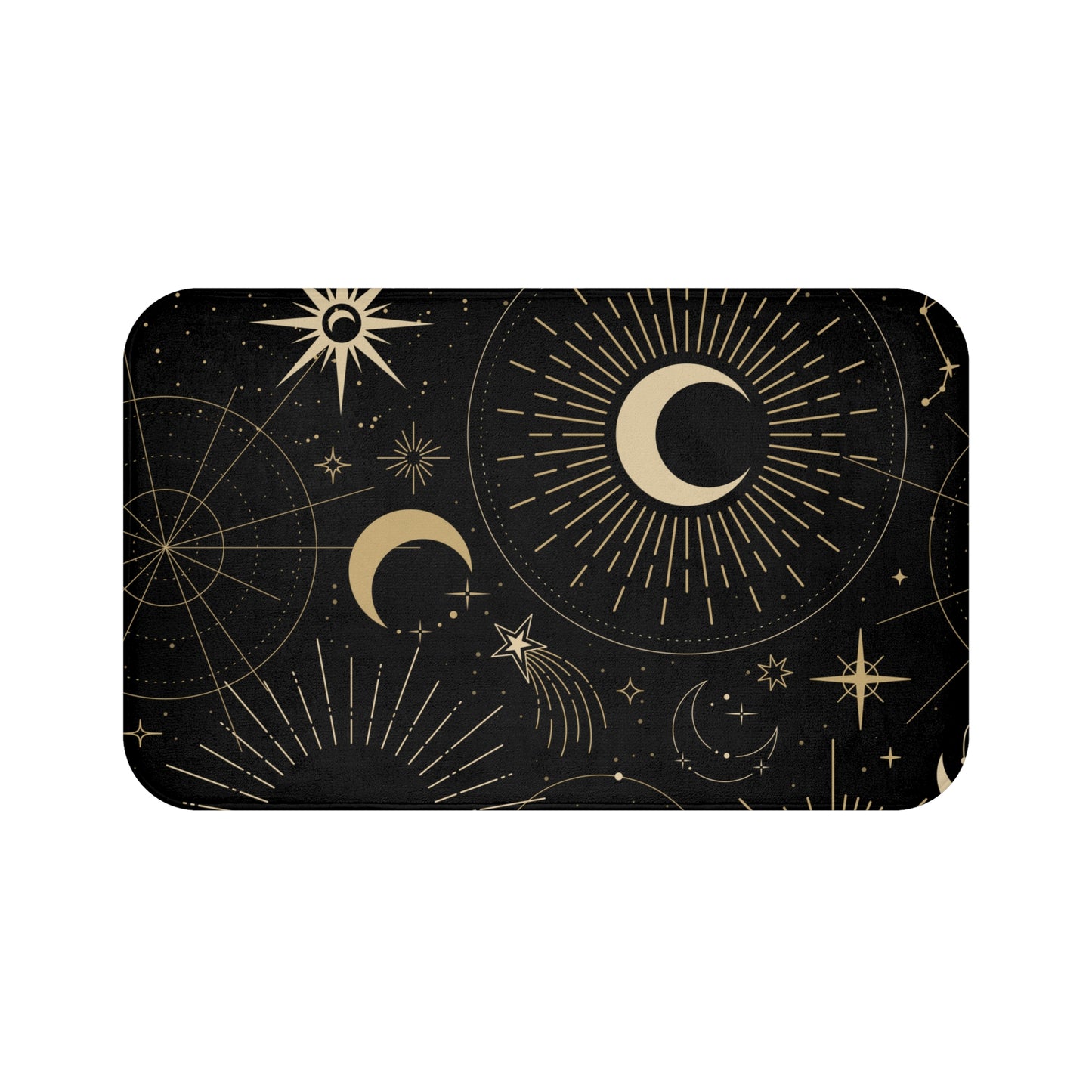 SONNE MOND STERNE • Badvorleger Schwarz / Fussmatte / Badteppich EXTRA Weich • 53 x 86 cm