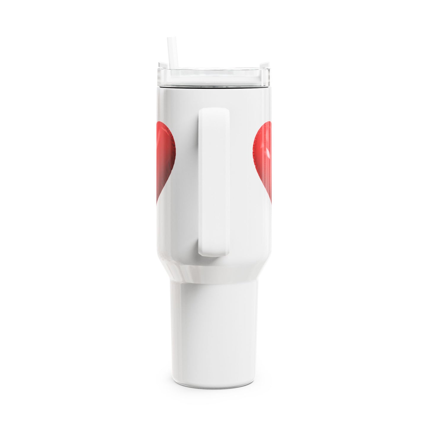 HERZ KNALLROT 3D Illusion Luftballon • Tumbler mit Henkel & Strohhalm • XXL Reisebecher 1,2L