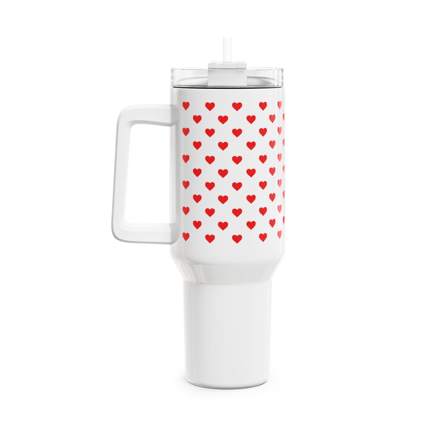 HERZEN MUSTER ROTE HERZCHEN - LOVE NIEDLICH SÜßE LIEBE  • Tumbler mit Henkel & Strohhalm • XXL Reisebecher 1,2L