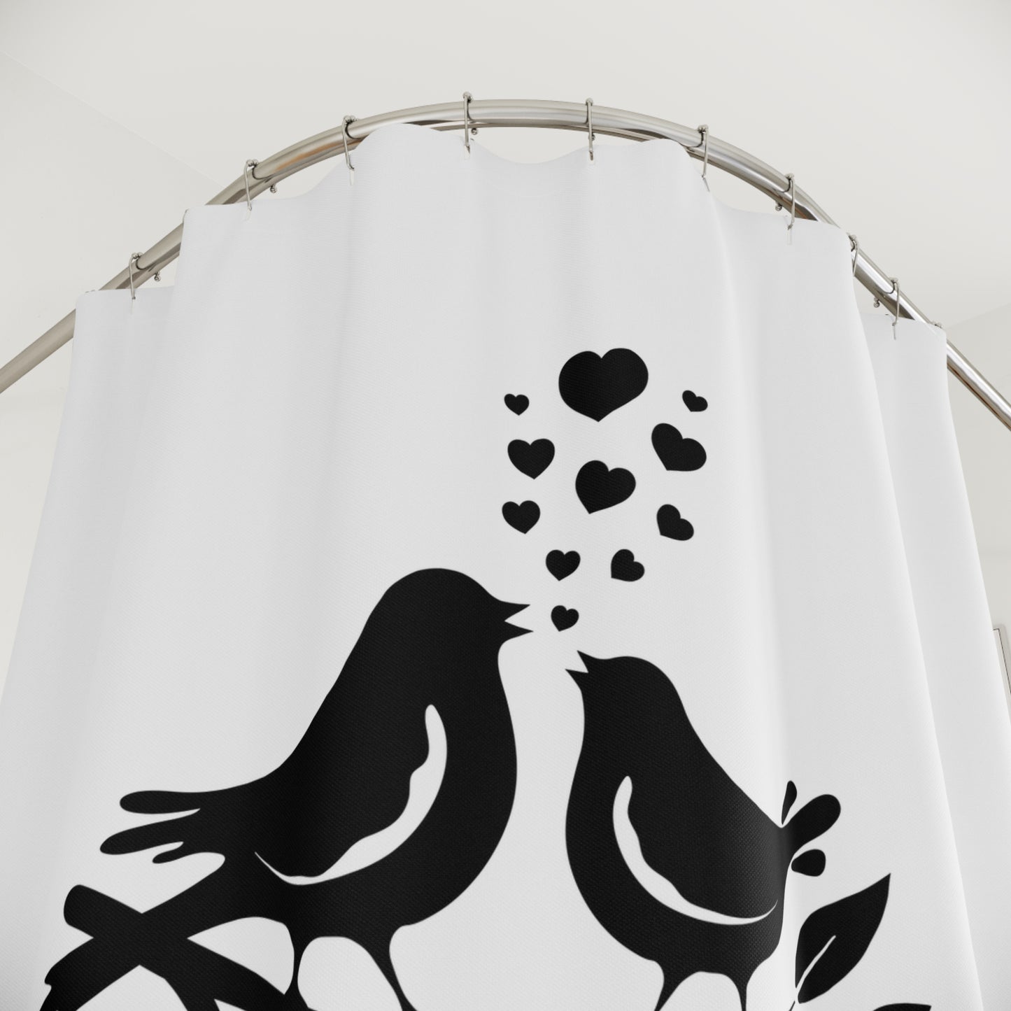 SPRING IN THE AIR - VERLIEBTE VÖGEL • LOVE Liebesbotschaft • Duschvorhang 180x200 cm Weiss