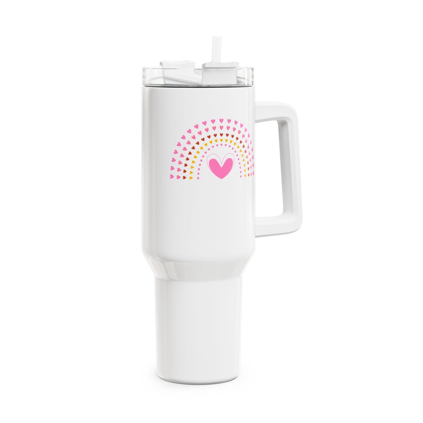 REGENBOGEN PINKE HERZEN • FÜR MÄDCHEN & TEENAGER • Tumbler mit Henkel & Strohhalm • XXL Reisebecher 1,2L