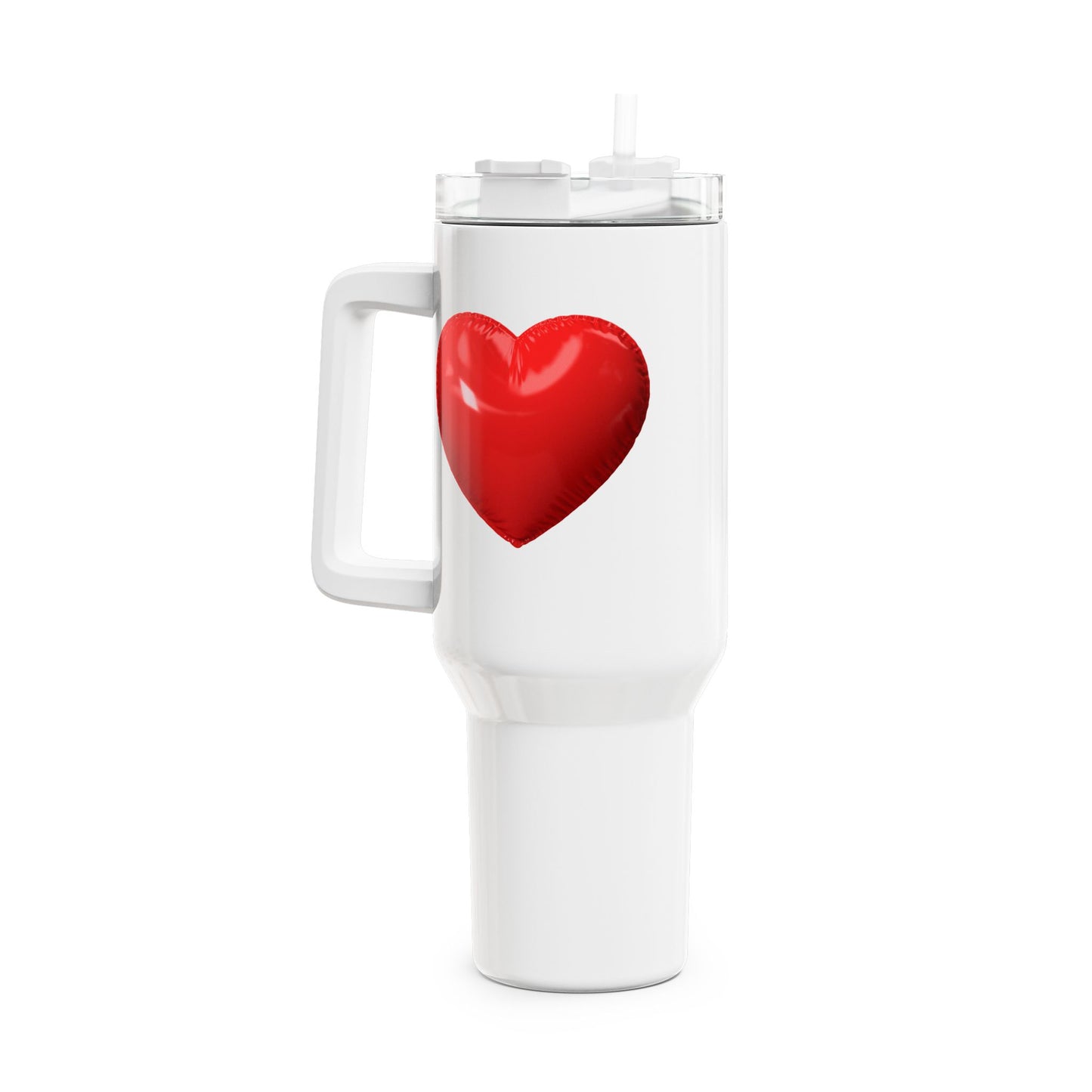 HERZ KNALLROT 3D Illusion Luftballon • Tumbler mit Henkel & Strohhalm • XXL Reisebecher 1,2L