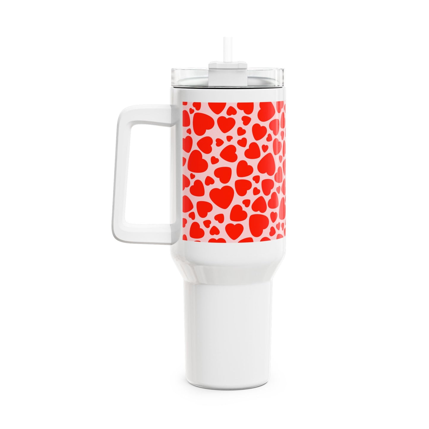 HERZEN MUSTER LIEBE LOVE • Tumbler mit Henkel & Strohhalm • XXL Reisebecher 1,2L