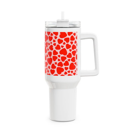 HERZEN MUSTER LIEBE LOVE • Tumbler mit Henkel & Strohhalm • XXL Reisebecher 1,2L