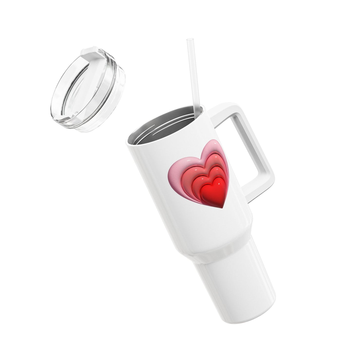 HERZ ROT 3D OPTISCHE ILLUSION • Tumbler mit Henkel & Strohhalm • XXL Reisebecher 1,2L