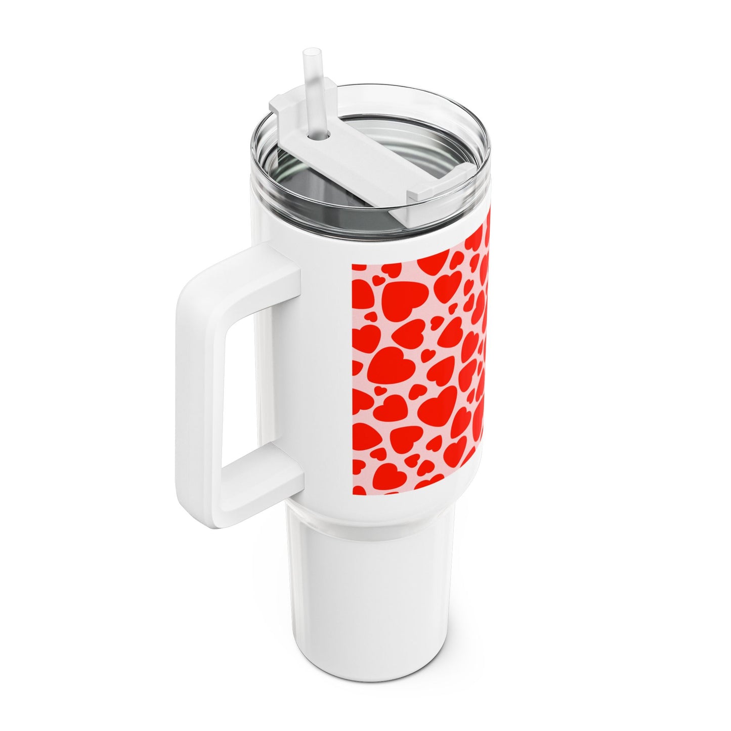 HERZEN MUSTER LIEBE LOVE • Tumbler mit Henkel & Strohhalm • XXL Reisebecher 1,2L