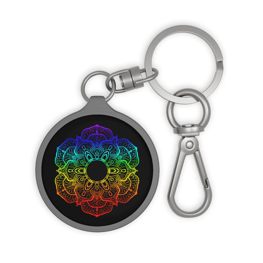 MANDALA REGENBOGENFARBEN • Edler Luxus Schlüsselanhänger mit Karabiner für Frauen & Männer