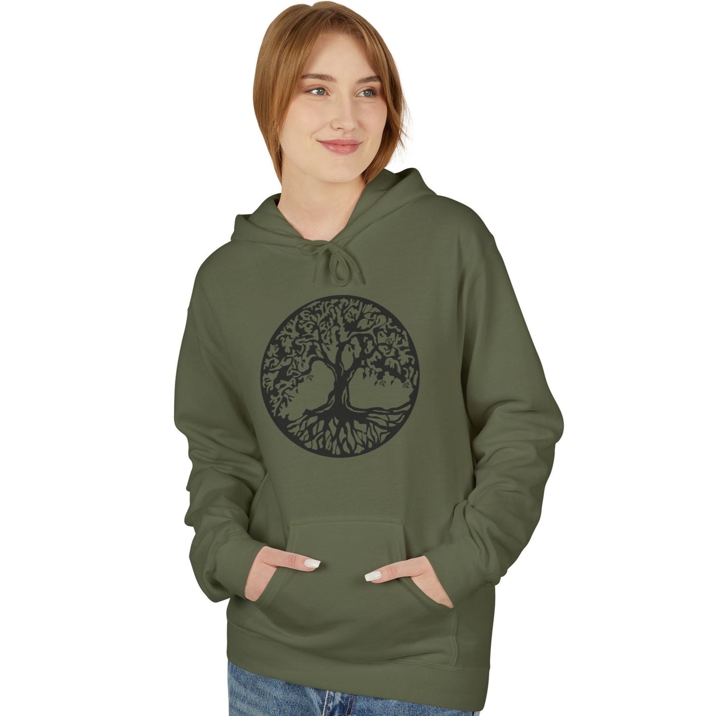 BAUM DES LEBENS SYMBOL ZEICHNUNG • Kuschelweicher Hoodie für Damen & Herren • Baumwolle 🌿