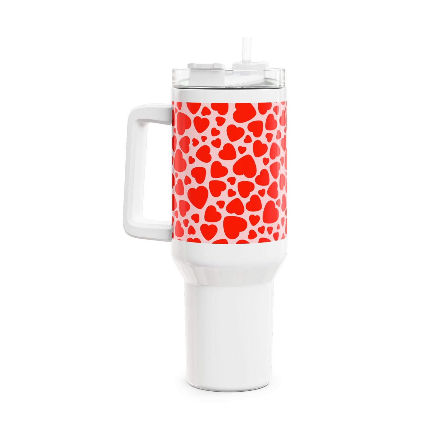 HERZEN MUSTER LIEBE LOVE • Tumbler mit Henkel & Strohhalm • XXL Reisebecher 1,2L