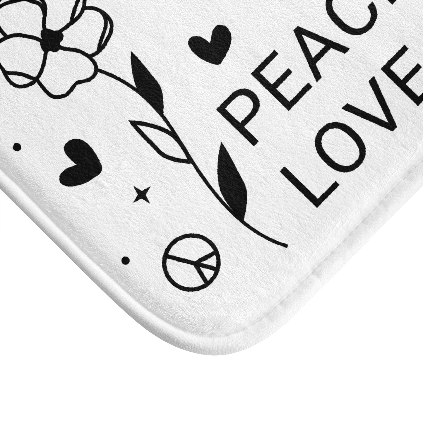 PEACE ZEICHEN LOVE HERZ BLUME MOND • Badvorleger Weiss / Fussmatte / Badteppich EXTRA Weich • 43 x 61 cm & 53 x 86 cm