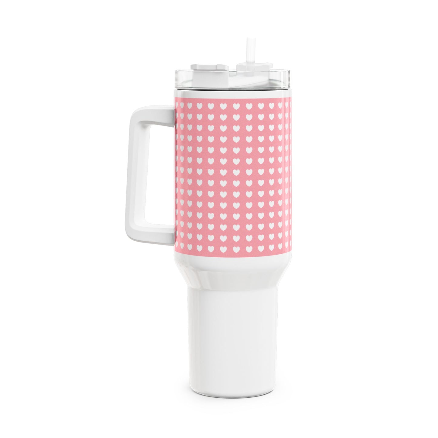 HERZENMUSTER ROSA PASTELL • Tumbler mit Henkel & Strohhalm • XXL Reisebecher 1,2L