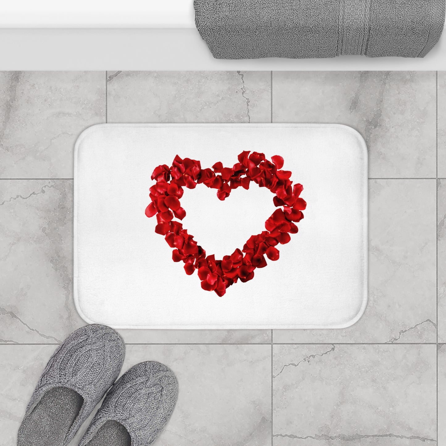 HERZ AUS ROTEN ROSENBLÄTTERN • Liebesbeweis Geschenk, LOVE Liebesbotschaft ❤️ • Badvorleger / Fussmatte / Badteppich EXTRA Weich • 43 x 61 cm & 53 x 86 cm