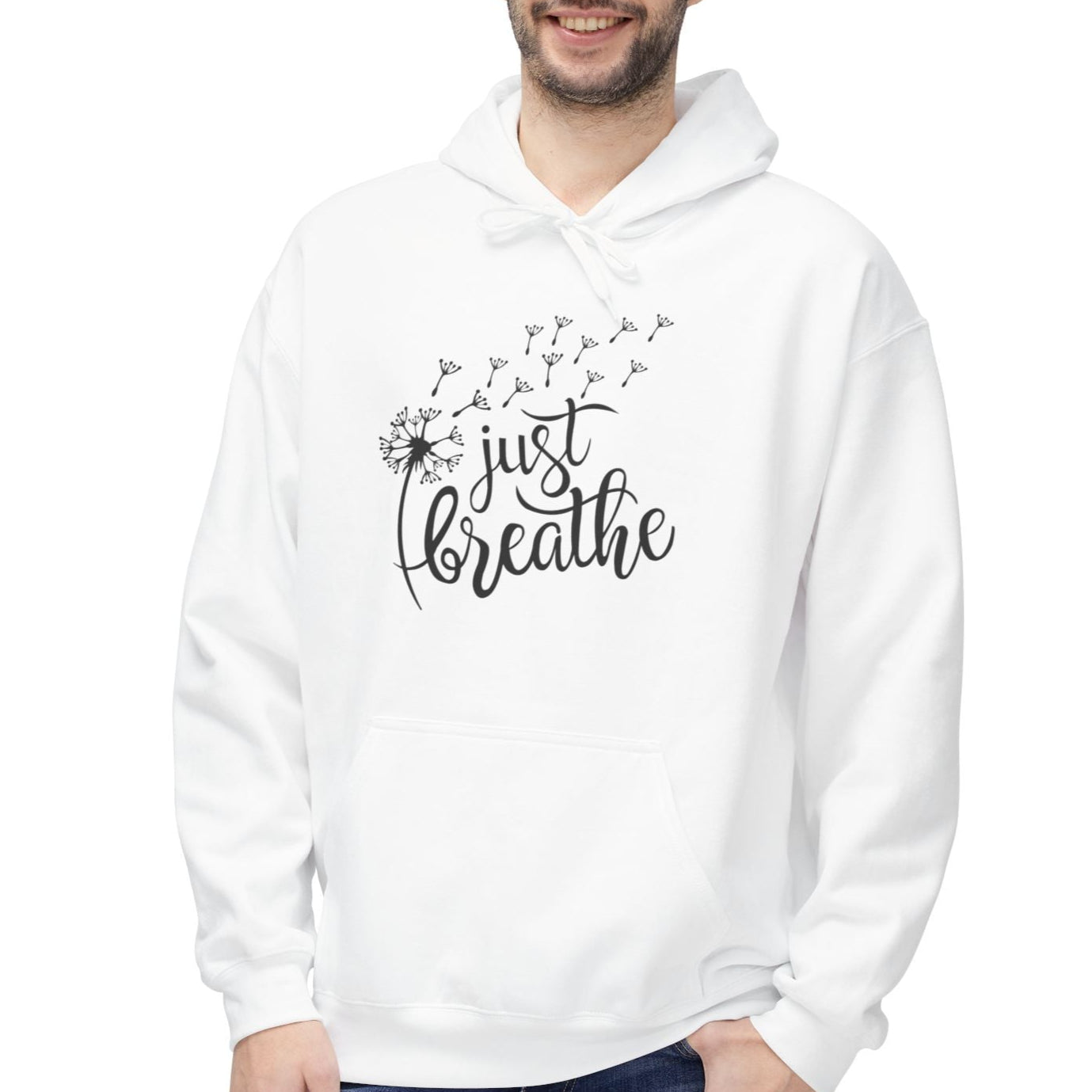 JUST BREATHE • Yoga Spruch Pusteblumenmotiv Fitness Kuschelweicher Hoodie für Damen & Herren • Baumwolle 🌿