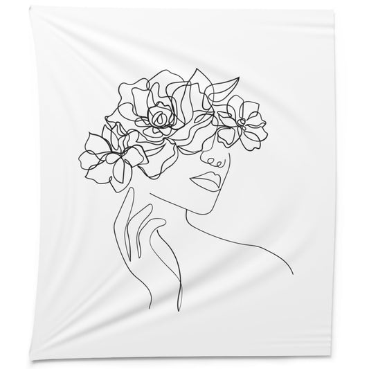 SCHÖNE FRAU mit BLUMEN • Wandtuch • Wandttepich Schwarz Weiß • Wanddekor in v. Größen bis XXL