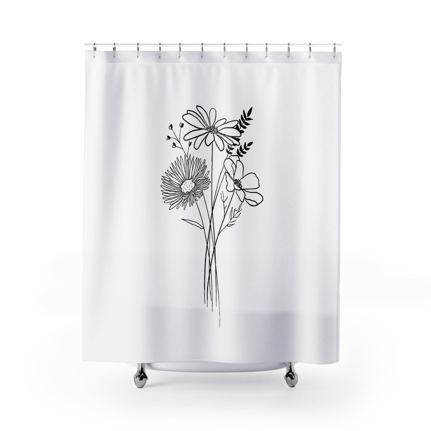 BLUMEN STRAUSS  • Hochwertiger, Schöner Duschvorhang 180x200 cm Weiss
