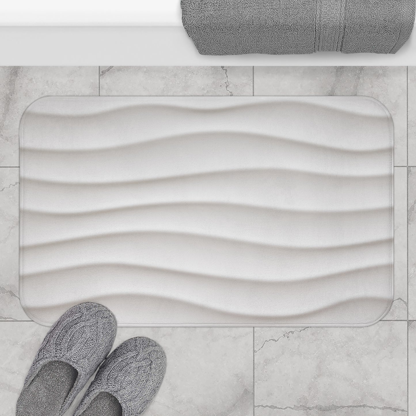 SANDSTRAND MEERESWELLEN STEINBODEN OPTIK • Badvorleger / Fussmatte / Badteppich EXTRA Weich • 43 x 61 cm & 53 x 86 cm