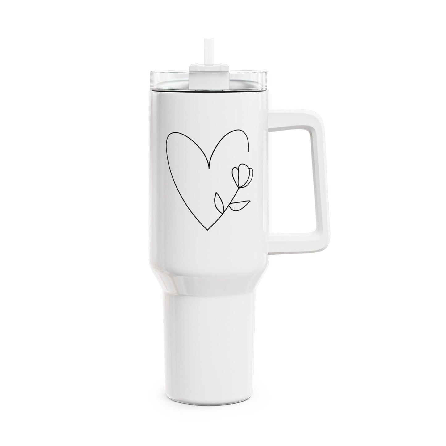 HERZ MIT TULPE • Liebesbeweis Geschenk, LOVE Liebesbotschaft • Tumbler mit Henkel & Strohhalm • XXL Reisebecher 1,2L