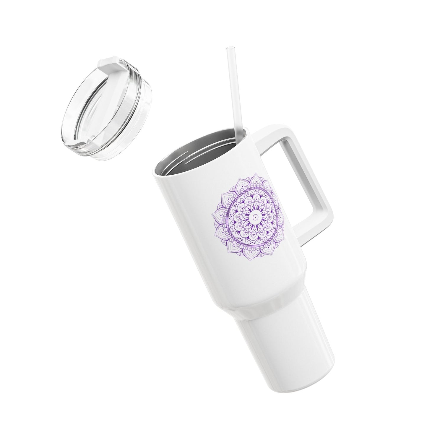 MANDALA BLUME MOTIV LILA VIOLET • Tumbler mit Henkel & Strohhalm • XXL Reisebecher 1,2L - YOGA SANTA