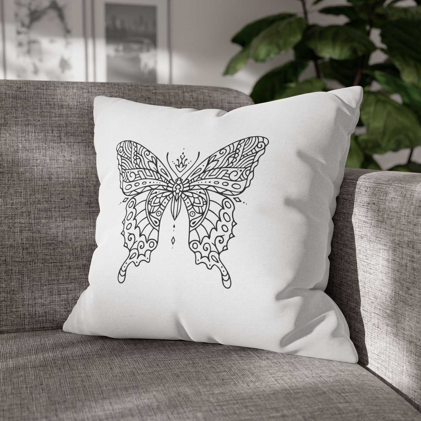 SCHMETTERLING ZEICHNUNG ÄSTHETISCH • Deko Kissenbezug mit Reißverschluss Quadratisch Weiß