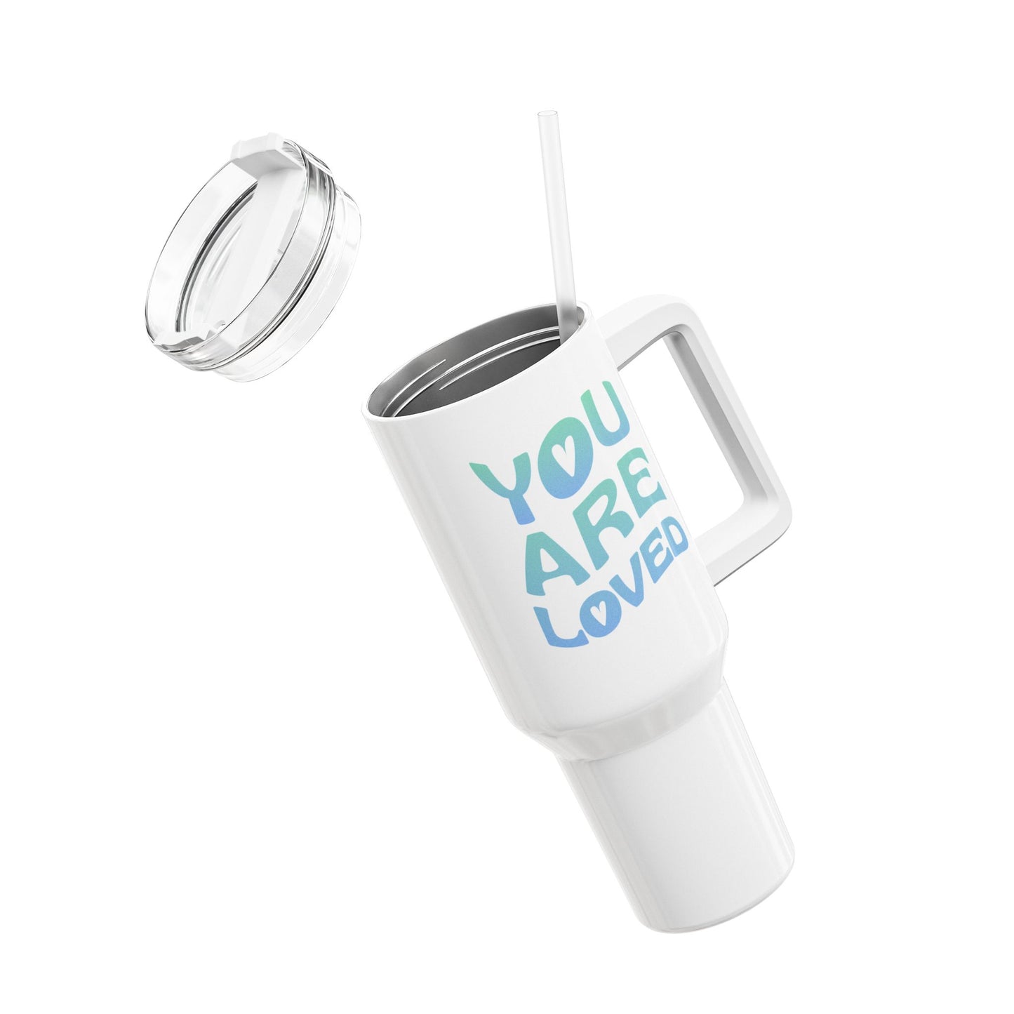 YOU ARE LOVED Spruch Liebesbeweis Liebesbotschaft • Tumbler mit Henkel & Strohhalm • XXL Reisebecher 1,2L - YOGA SANTA