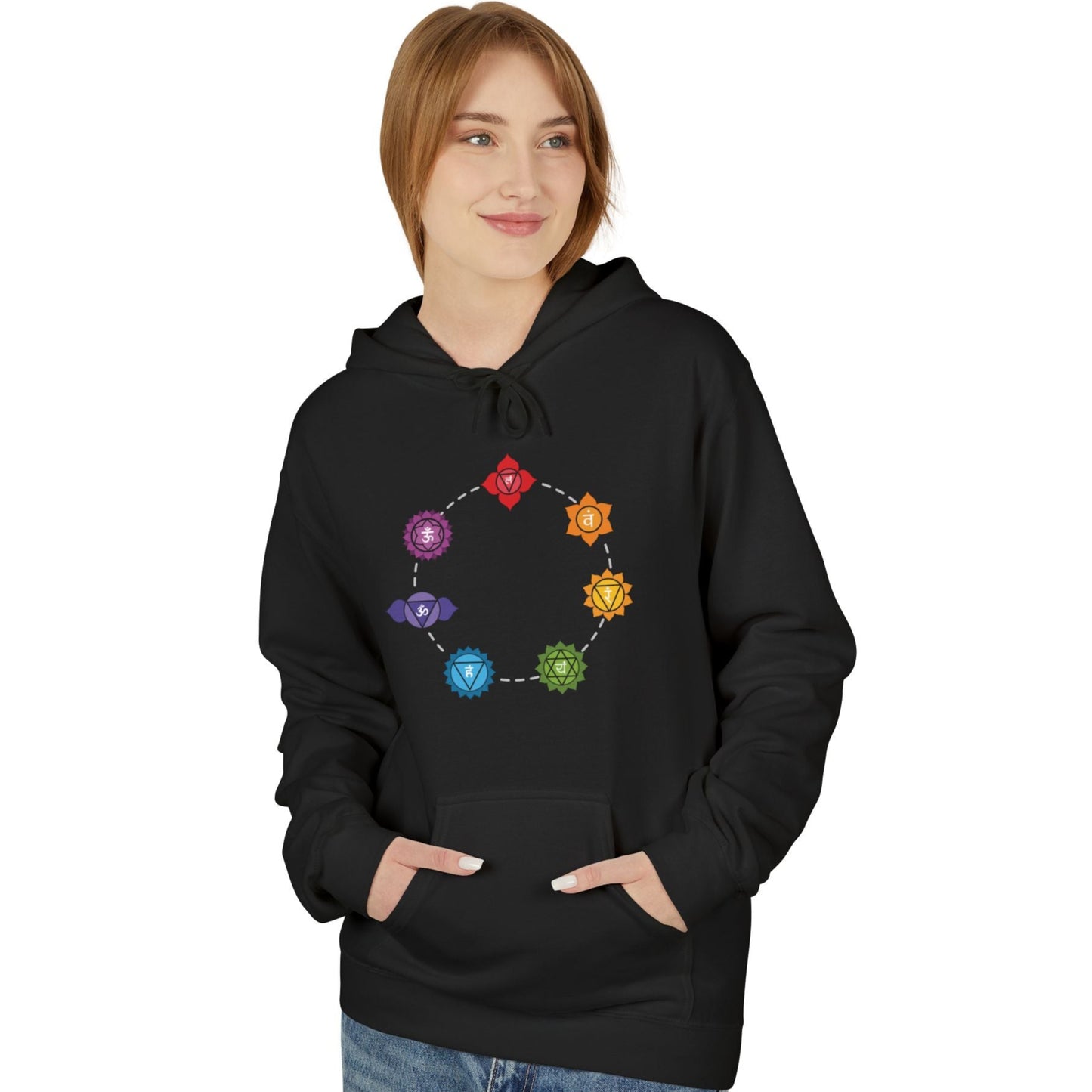 CHAKREN SYMBOLE in FLORALE BLUMEN • Spiritueller Hoodie für Meditation, für Damen & Herren • Baumwolle 🌿