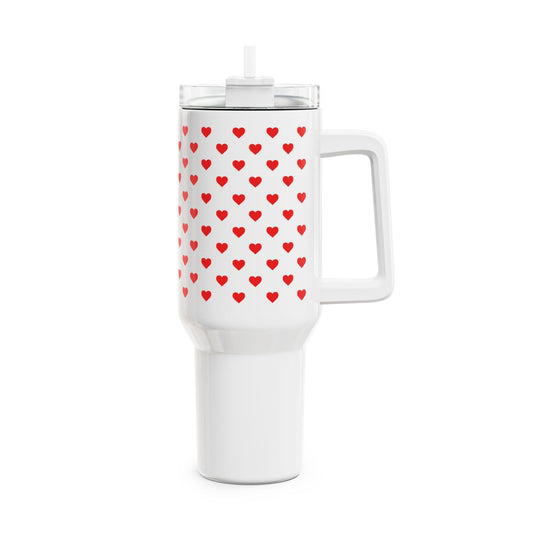 HERZEN MUSTER ROTE HERZCHEN - LOVE NIEDLICH SÜßE LIEBE  • Tumbler mit Henkel & Strohhalm • XXL Reisebecher 1,2L