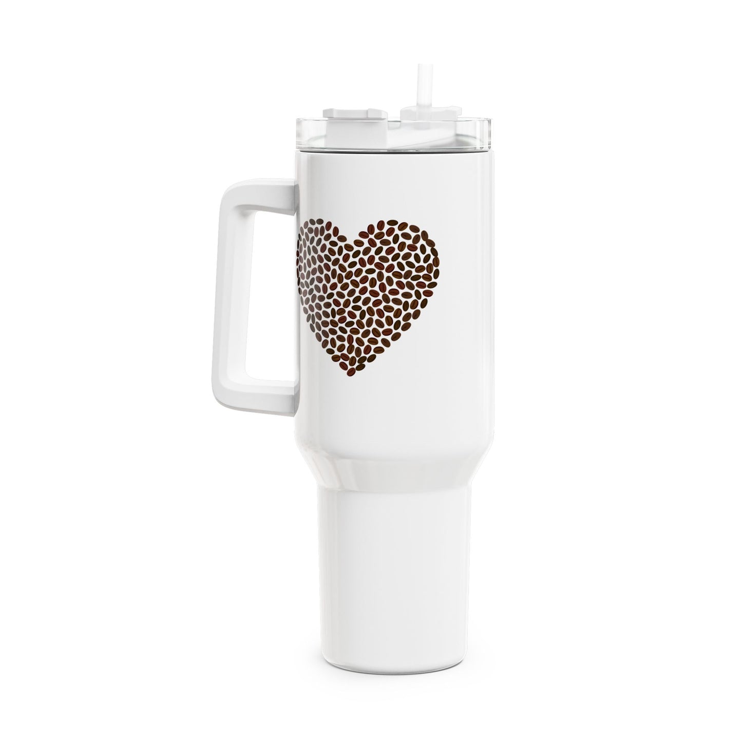 KAFFEEBOHNEN HERZ FÜR KAFFEELIEBHABER • Liebesbeweis Geschenk • Tumbler mit Henkel & Strohhalm • XXL Reisebecher 1,2L