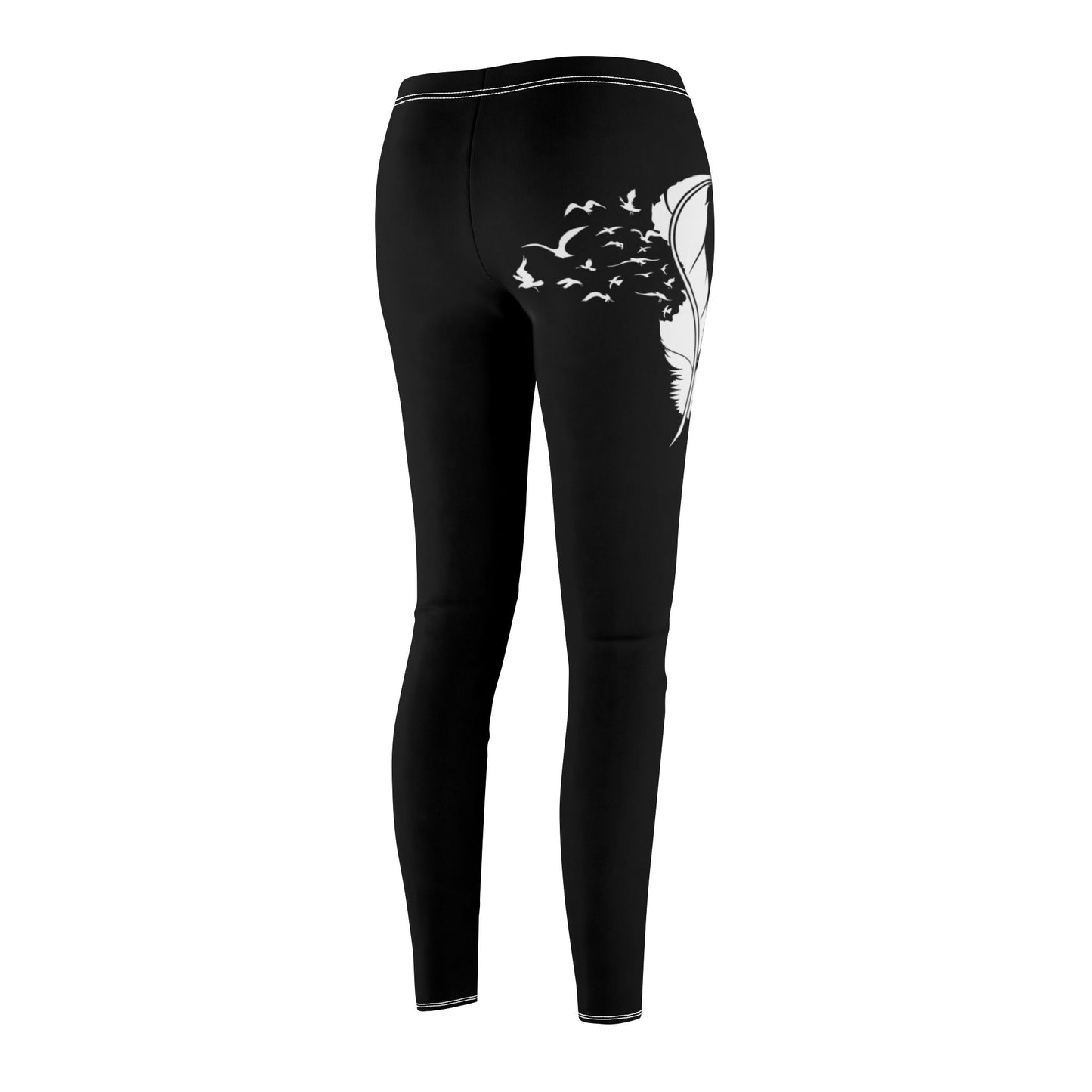 VOGELFEDER & VÖGEL ZEICHNUG Damen Leggins Schwarz • BOHO STYLE - Hippie Beste Leggings für Sport & Freizeit