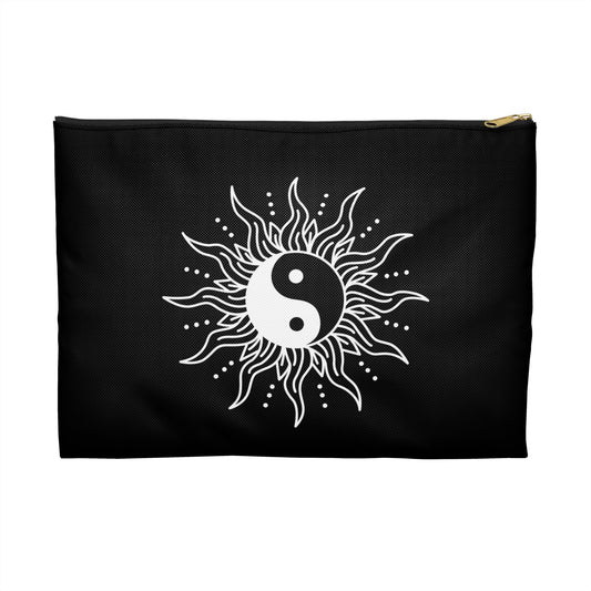 YING YANG SYMBOL SONNE MOND • Handtaschen Organizer Schwarz Flach mit Reißverschluss • Groß & Klein
