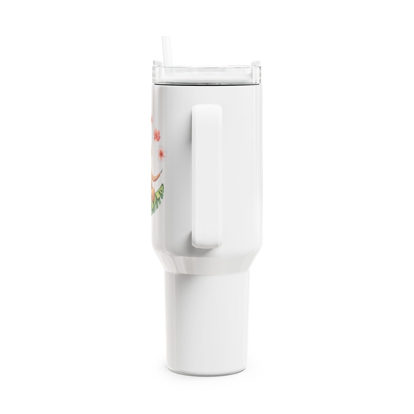 FAULTIER SLOT NIEDLICH SÜß COMIC BLUMEN BLÜMCHEN • Tumbler mit Henkel & Strohhalm • XXL Reisebecher 1,2L