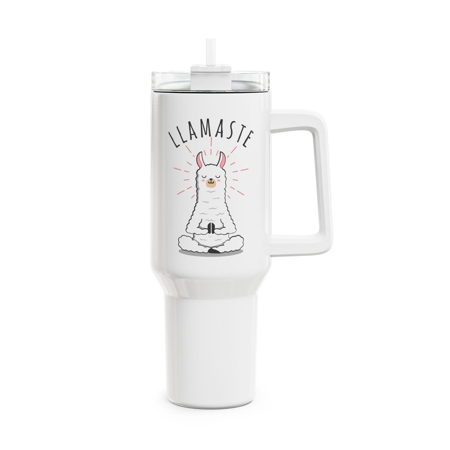 LLAMASTE LAMA NAMASTE SPRUCH YOGA MEDITATION • Tumbler mit Henkel & Strohhalm • XXL Reisebecher 1,2L