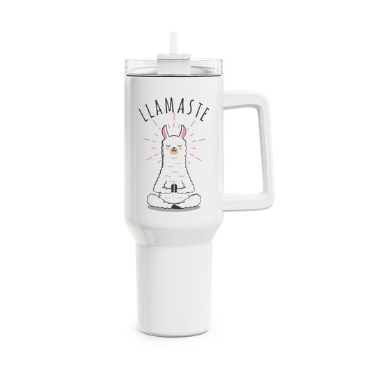 LLAMASTE LAMA NAMASTE SPRUCH YOGA MEDITATION • Tumbler mit Henkel & Strohhalm • XXL Reisebecher 1,2L