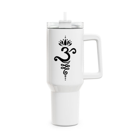 OM OHM ZEICHEN & ENDLOSER KNOTEN & LOTUS BLÜTE • Tumbler mit Henkel & Strohhalm • XXL Reisebecher 1,2L - YOGA SANTA