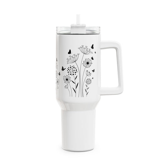 SCHMETTERLINGE IN BLUMENWIESE SÜß • Tumbler mit Henkel & Strohhalm • XXL Reisebecher 1,2L