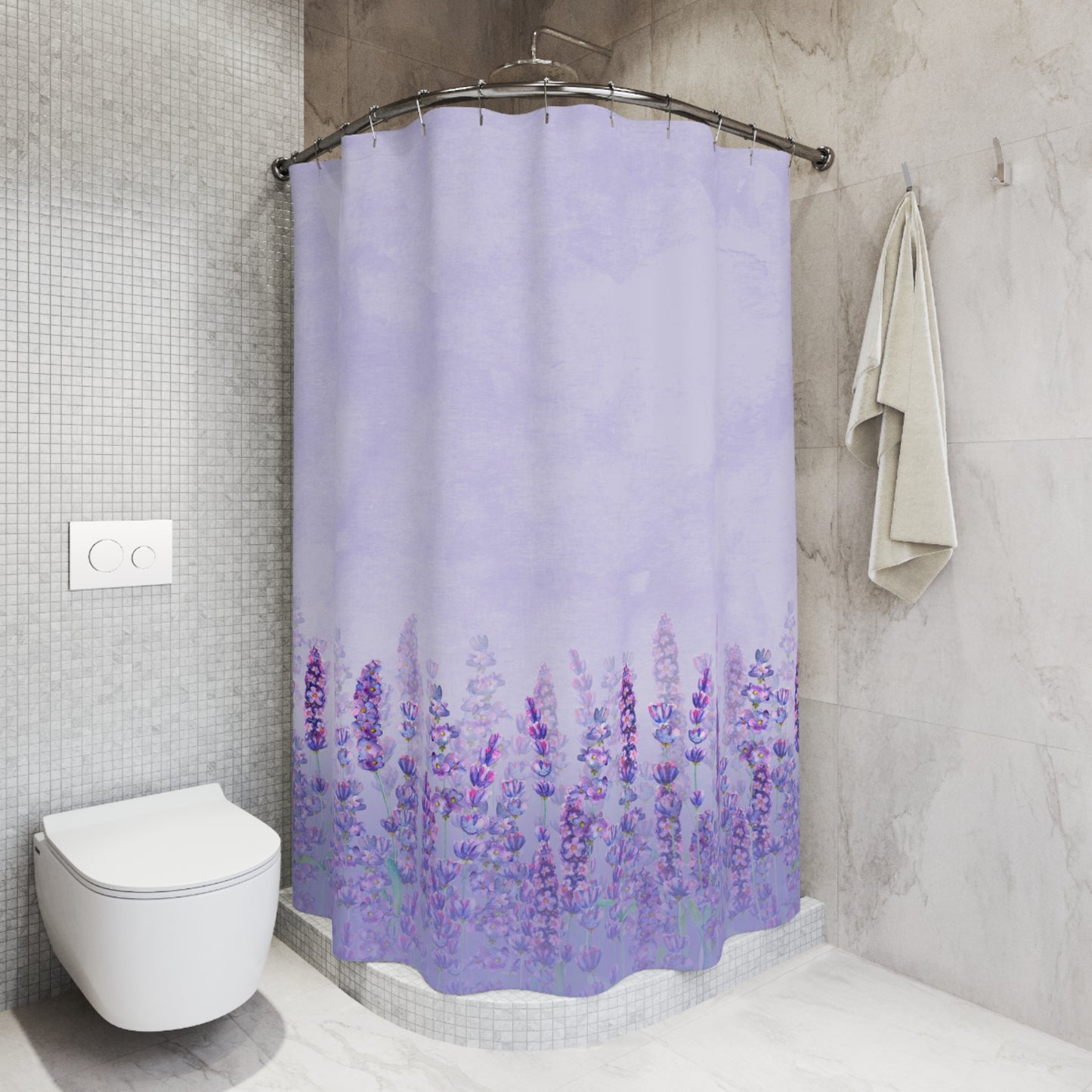 FLIEDER VORHANG VIOLETTE LAVENDELBLUMEN - KUNSTDRUCK • Duschvorhang 180x200 cm Weiss