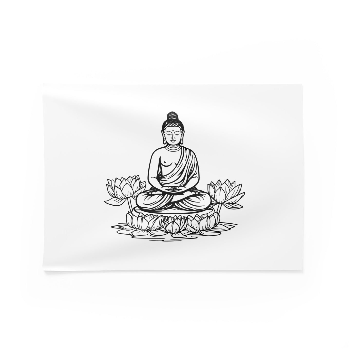 BUDDHA FIGUR zwischen LOTUSBLÜTEN • Wandtuch • Wandttepich Schwarz Weiß • Wanddekor in v. Größen bis XXL