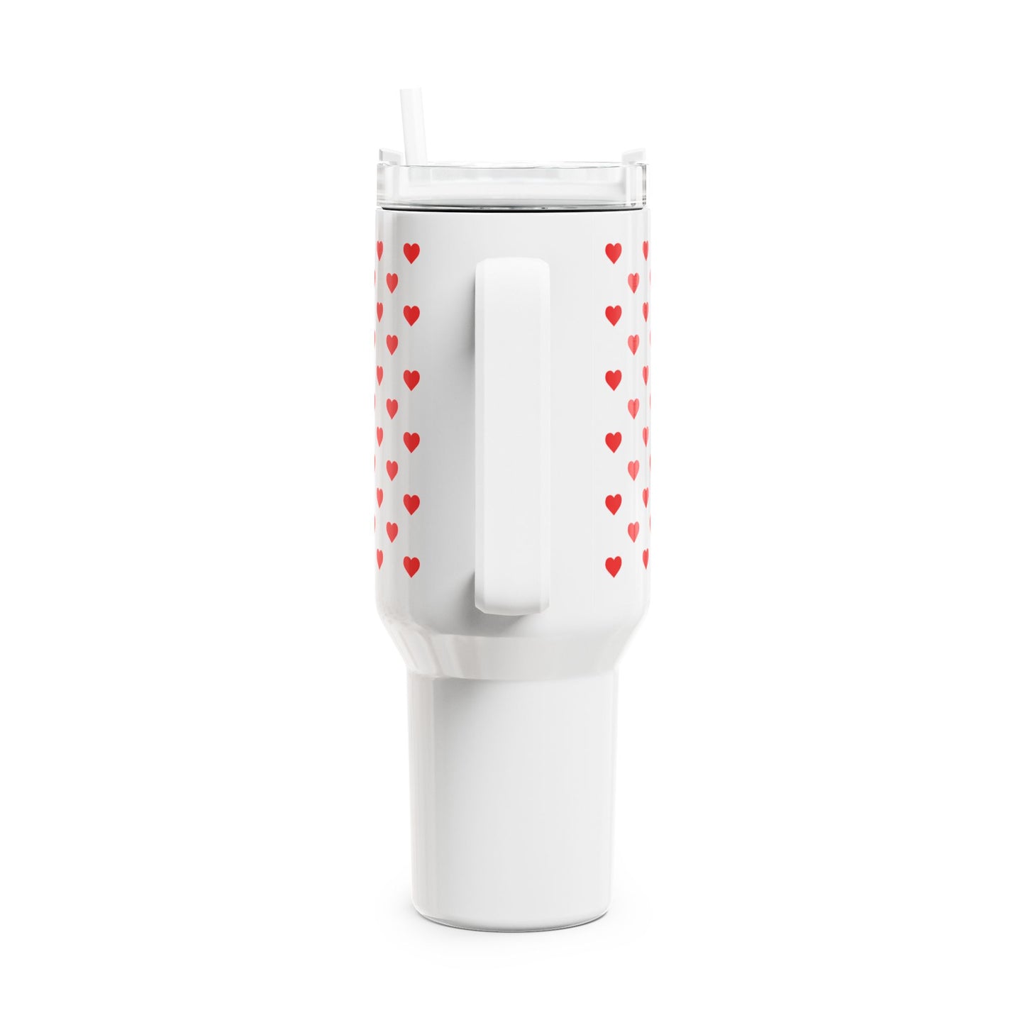 HERZEN MUSTER ROTE HERZCHEN - LOVE NIEDLICH SÜßE LIEBE  • Tumbler mit Henkel & Strohhalm • XXL Reisebecher 1,2L