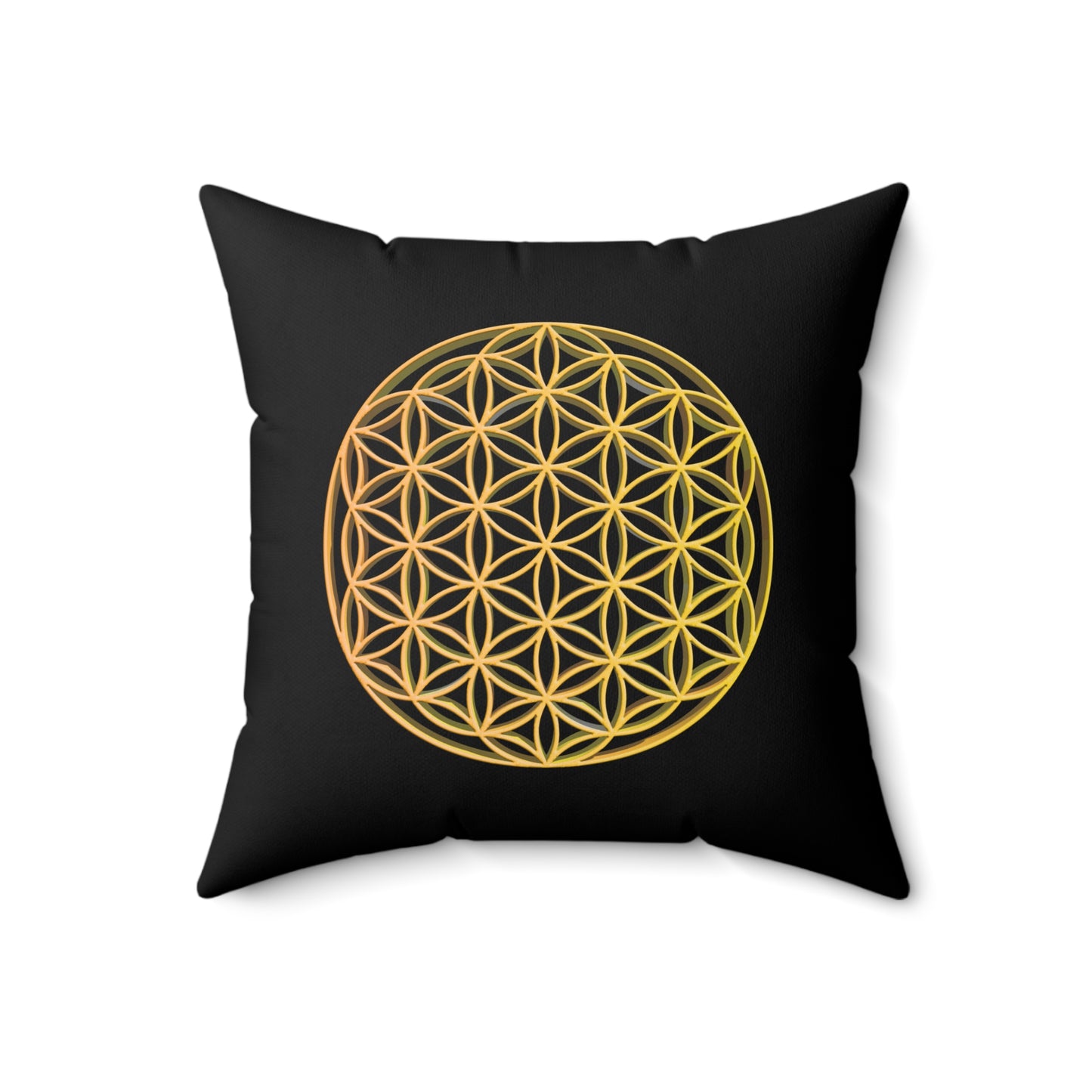 BLUME DES LEBENS - LUXUS GOLDOPTIK • Deko Kissen mit Reißverschluss Quadratisch Schwarz - YOGA SANTA