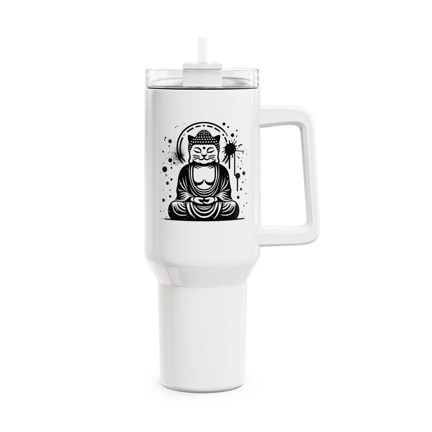 KATZEN BUDDHA FIGUR ZEICHNUNG MEDITATION TIERYOGA • Tumbler mit Henkel & Strohhalm • XXL Reisebecher 1,2L - YOGA SANTA