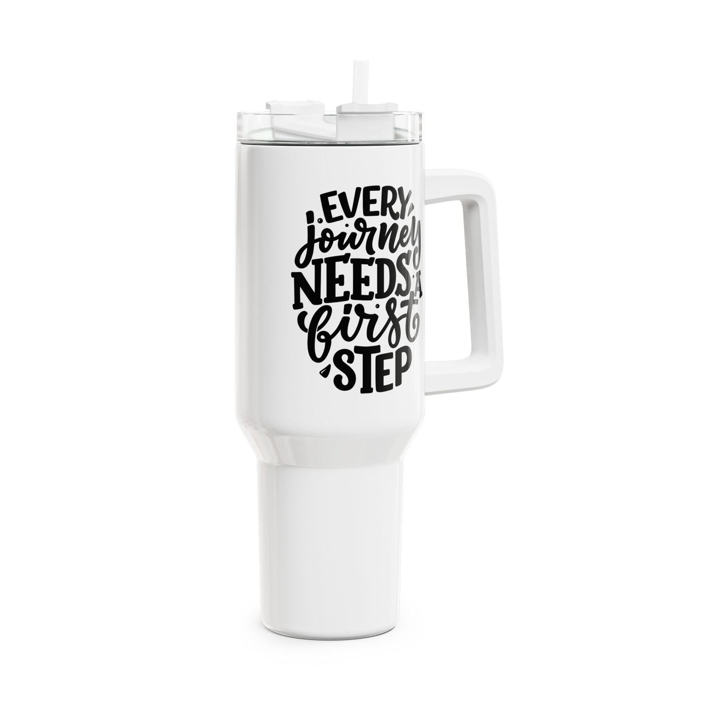 EVERY JOURNEY NEEDS A FIRST STEP • Motivation Spruch • Tumbler mit Henkel & Strohhalm • XXL Reisebecher 1,2L - YOGA SANTA