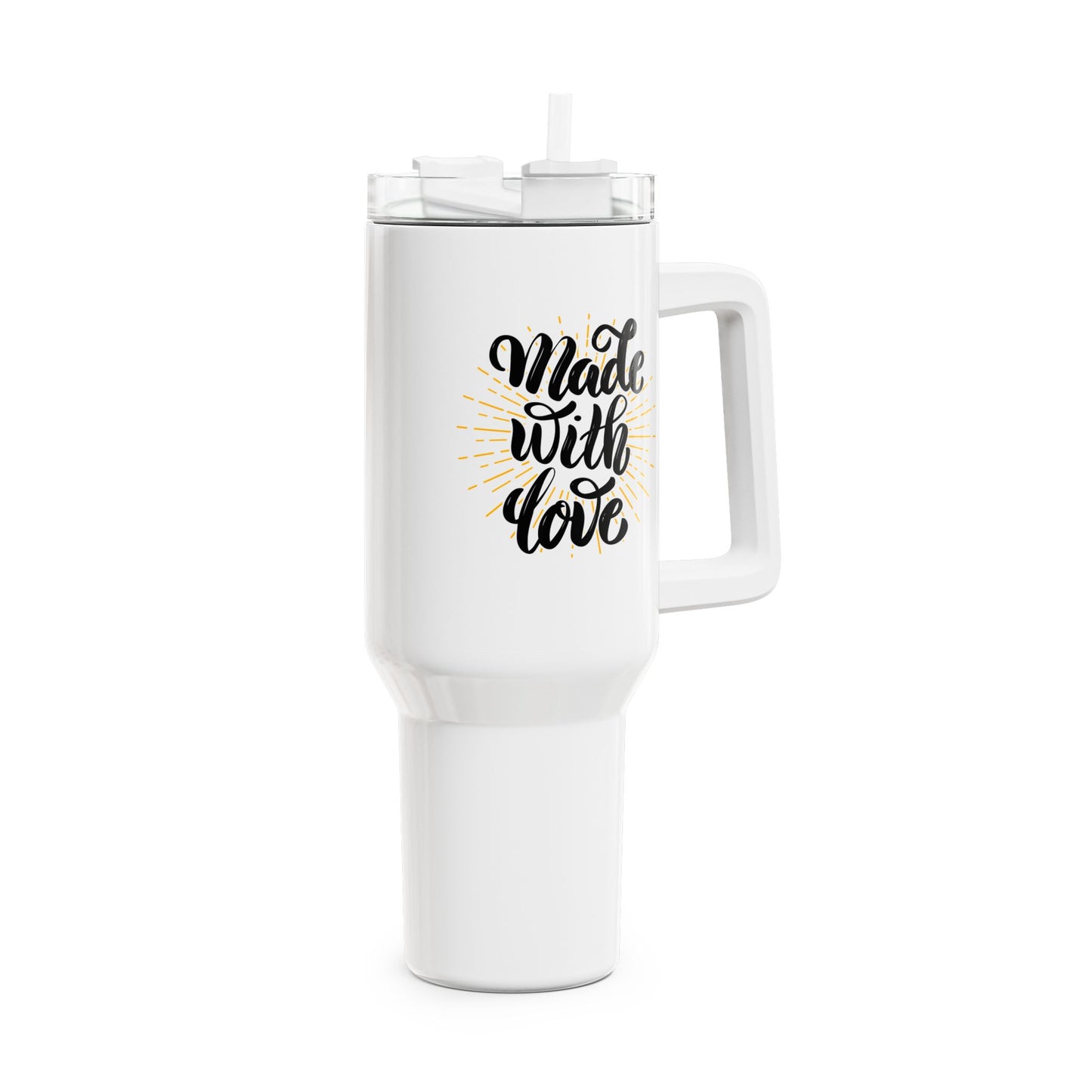 MADE WITH LOVE - MIT LIEBE GEMACHT • Liebesbeweis Geschenk, LOVE Liebesbotschaft • Tumbler mit Henkel & Strohhalm • XXL Reisebecher 1,2L - YOGA SANTA